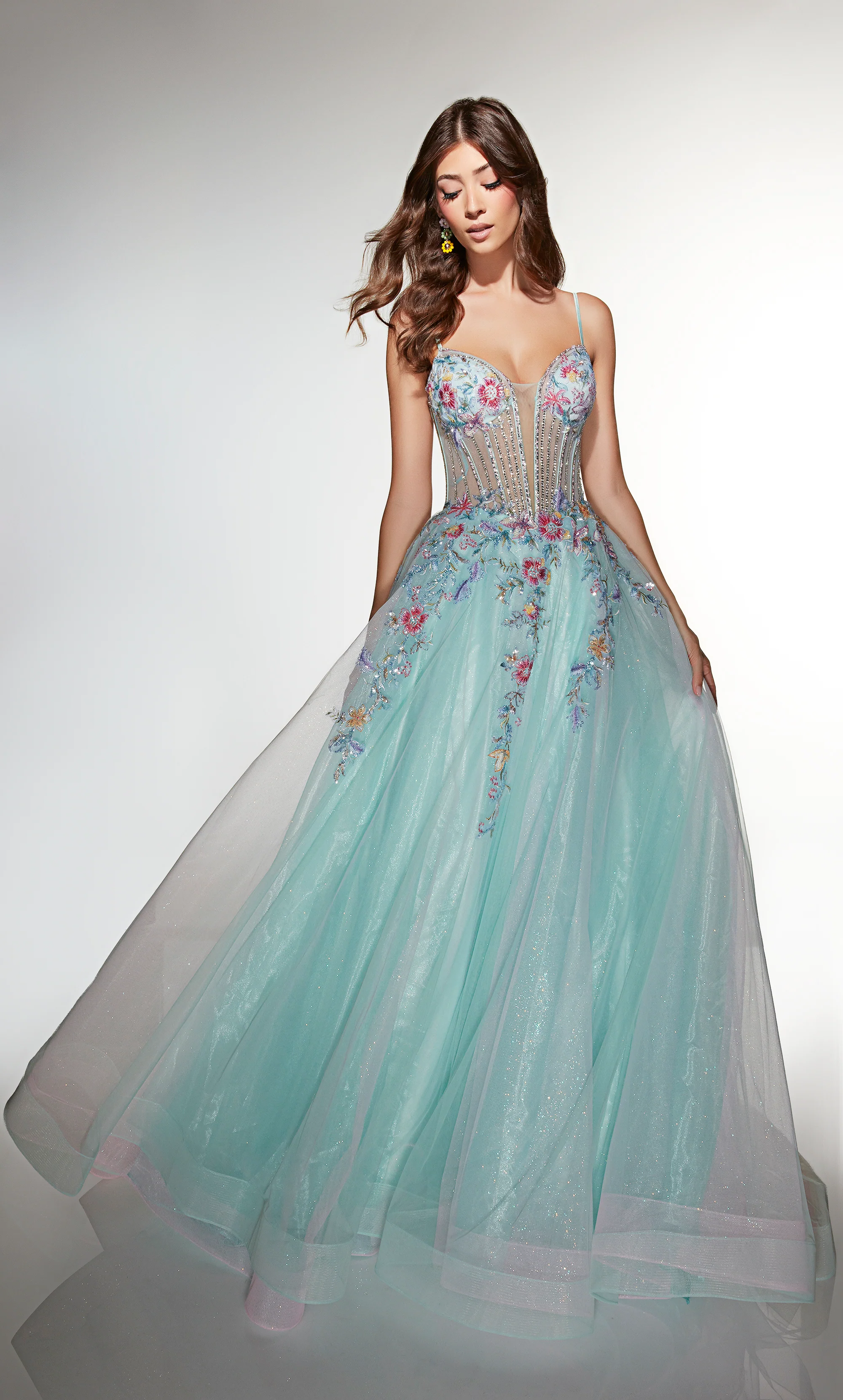 ALYCE Paris 62068 Alyce Long Plunging Neckline 80s Inspired Ballgown Dress - Image 6