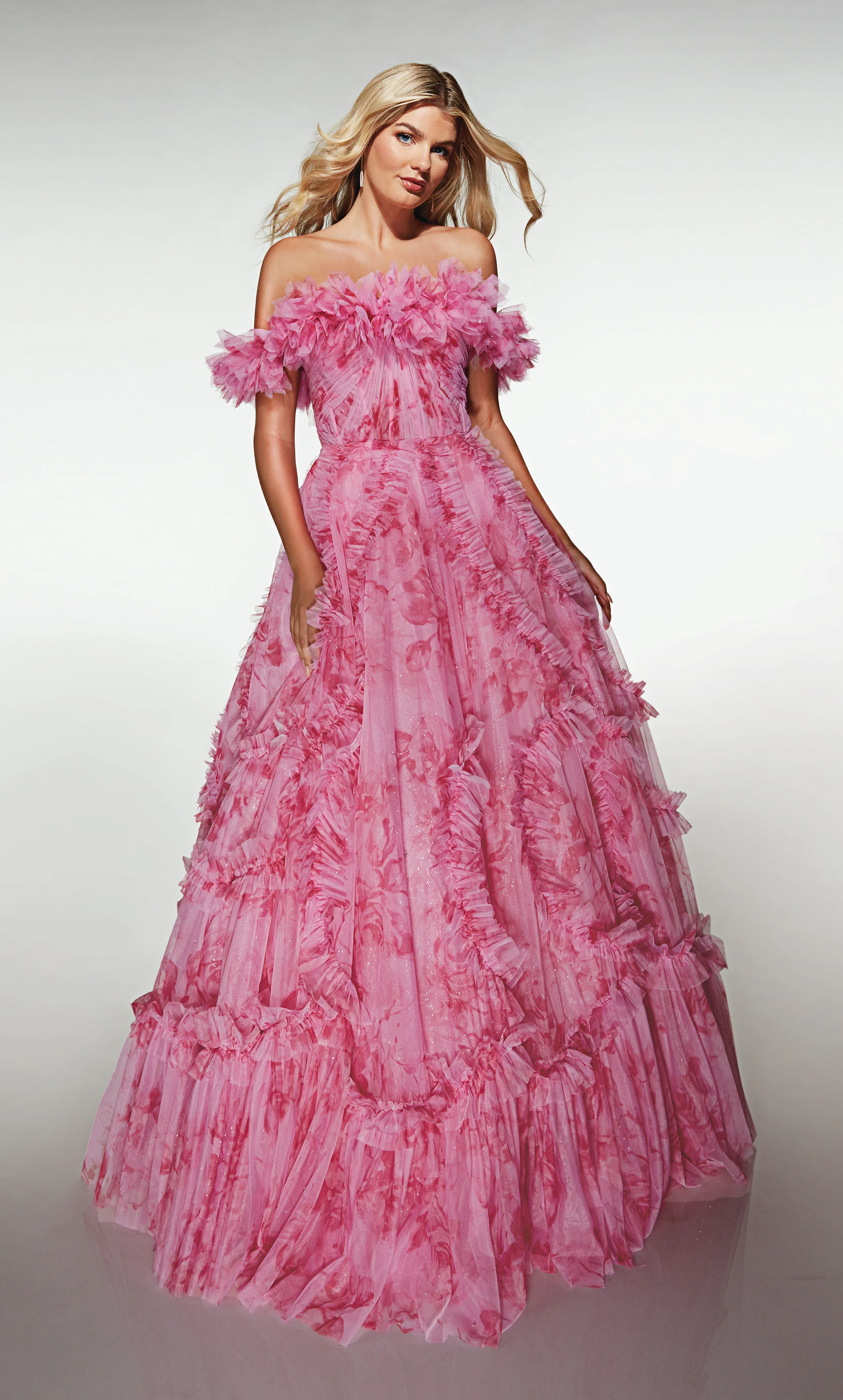 ALYCE Paris 62216 Alyce Long Off The Shoulder Neckline Ruffles Ballgown Dress - Image 3