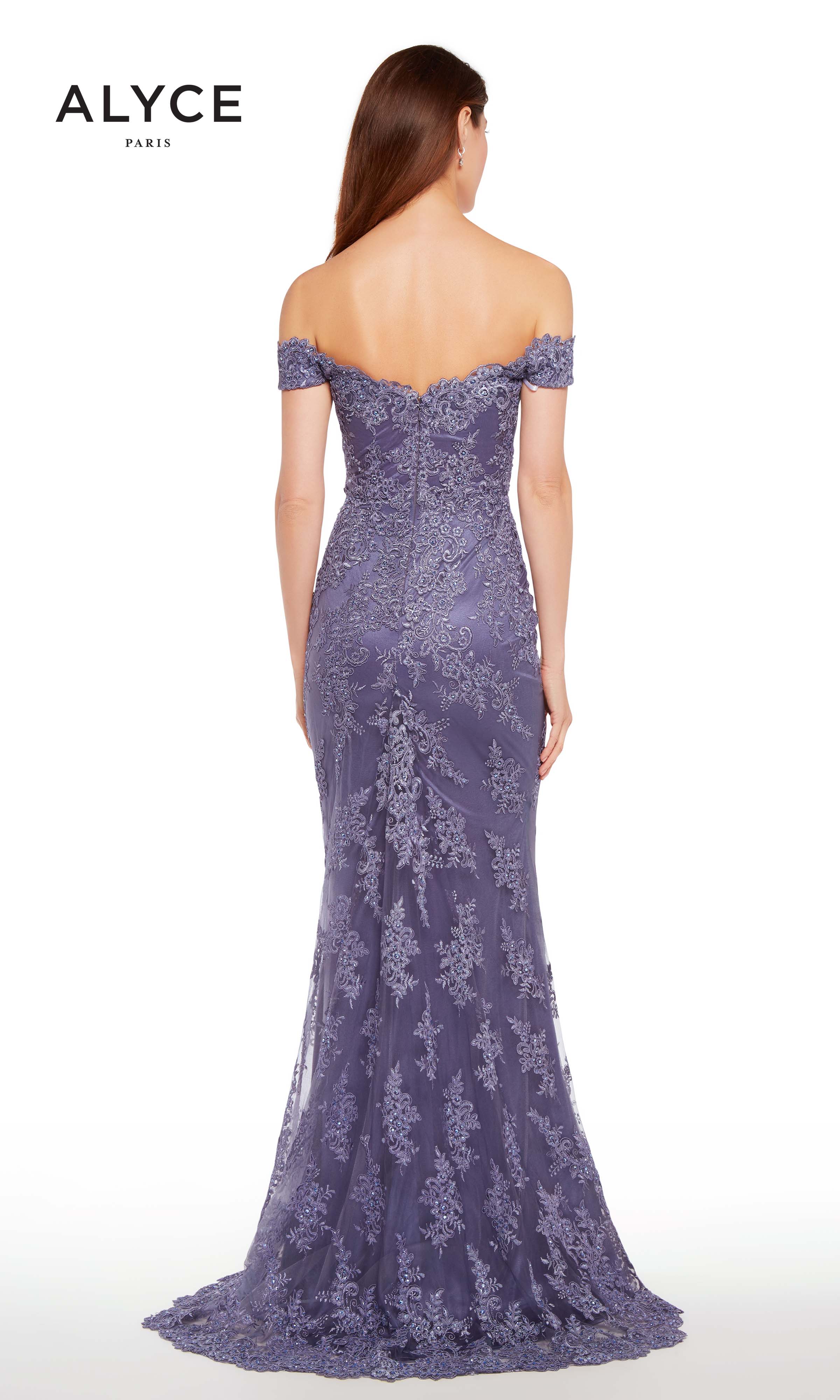 ALYCE Paris 27249 Special Occasion Off The Shoulder Neckline Train Straight Dress - Image 5