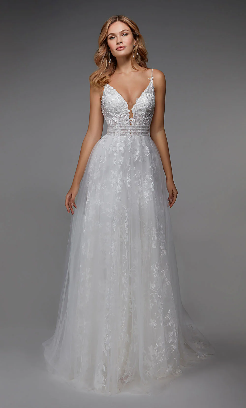 ALYCE Paris 7036 Bridal Plunging Neckline Shimmery/sparkly A Line Dress - Image 4